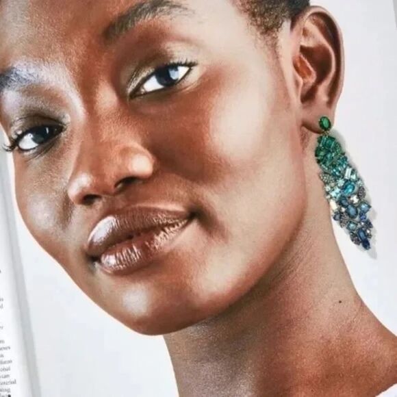 Stella & Dot Blue Ombre Peacock Statement Chandelier Earrings - Picture 5 of 6